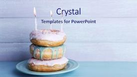  Presentation with donuts - Theme having delicious donuts with icing and birthday candles on table on wooden background background and a sky blue colored foreground
