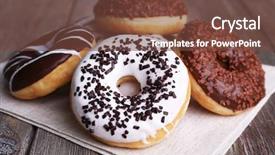  Presentation with donuts - Presentation theme with delicious donuts with icing on napkin on wooden background background and a tawny brown colored foreground
