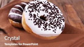  Presentation with donuts - Slides enhanced with delicious donuts with icing on napkin on wooden background background and a red colored foreground