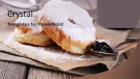  Presentation with powdered - Audience pleasing slide deck consisting of two glass jars colorful - delicious donuts with icing backdrop and a light gray colored foreground