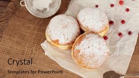  Presentation with parchment - Beautiful slide set featuring delicious donuts with jam on parchment and sackcloth closeup backdrop and a coral colored foreground