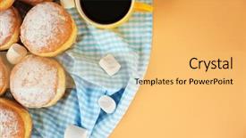  Presentation with coffee donuts - Presentation design featuring delicious donuts with powdered sugar background and a  colored foreground