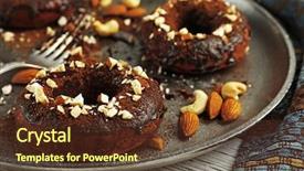  Presentation with chocolate nuts - Amazing PPT theme having delicious doughnuts with chocolate icing backdrop and a  colored foreground