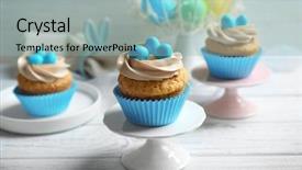  Presentation with cupcake cake - Beautiful presentation theme featuring delicious easter cupcake on a cake stand backdrop and a light blue colored foreground