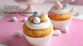  Presentation with cupcakes - Theme having delicious easter cupcakes on white table background and a coral colored foreground