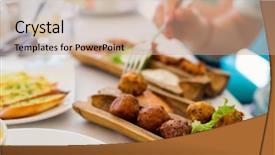  Presentation with delicious cakes pastry fruit - Presentation theme featuring delicious fish cakes starter served background and a coral colored foreground