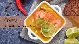  Presentation with healthy soup - Slide deck consisting of delicious-fish-cream-soup background and a gold colored foreground