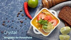  Presentation with white healthy food - PPT layouts with delicious-fish-cream-soup background and a ocean colored foreground
