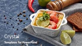  Presentation with white healthy food - Colorful slide deck enhanced with delicious-fish-cream-soup backdrop and a ocean colored foreground