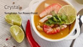  Presentation with healthy soup - Audience pleasing slide deck consisting of delicious-fish-cream-soup backdrop and a coral colored foreground