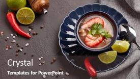  Presentation with healthy soup - Beautiful slides featuring delicious-fish-soup-with-shrimps backdrop and a dark gray colored foreground