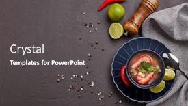  Presentation with healthy soup - PPT layouts featuring delicious-fish-soup-with-shrimps background and a dark gray colored foreground