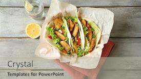  Presentation with fish tacos - Slide deck featuring delicious fish tacos on wooden table background and a light gray colored foreground