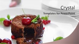  Presentation with currant - Presentation theme enhanced with delicious fondant with cherry and red currant on plate closeup background and a light gray colored foreground