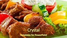  Presentation with grilled - Theme consisting of delicious food - grilled meat and vegetables background and a tawny brown colored foreground