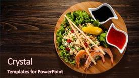  Presentation with basmati rice white rice rice - Audience pleasing slides consisting of delicious food - shrimps with white rice backdrop and a wine colored foreground