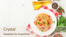  Presentation with spaghetti - Amazing PPT theme having delicious food - spaghetti pasta with tomatoes backdrop and a lemonade colored foreground