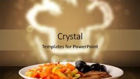  Presentation with cook chef - Cool new slide deck with delicious food plate with chef cook hat on wood deck backdrop and a yellow colored foreground