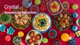  Presentation with ready - Audience pleasing slide deck consisting of delicious food ready and decorated backdrop and a violet colored foreground