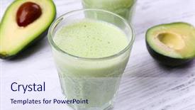  Presentation with fresh avocado - Amazing slide deck having delicious fresh avocado smoothie on white wooden background backdrop and a sky blue colored foreground