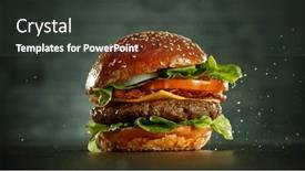  Presentation with old fashioned country kitchen - Presentation theme enhanced with delicious-fresh-cheeseburger-with-old background and a dark gray colored foreground