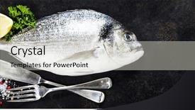  Presentation with top view of fresh fish - Cool new slide deck with delicious fresh fish on dark backdrop and a lemonade colored foreground