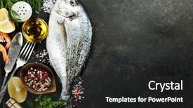  Presentation with vintage cooking - Colorful presentation enhanced with delicious fresh fish on dark backdrop and a dark gray colored foreground