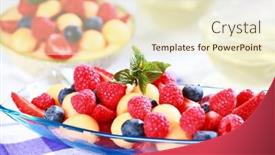  Presentation with dessert - Amazing PPT theme having delicious fresh fruits served in bowl as dessert backdrop and a cream colored foreground