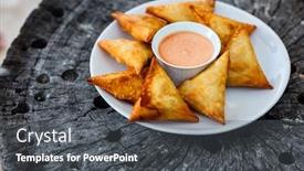  Presentation with sauce - PPT layouts with delicious-fresh-homemade-crispy-samosas background and a dark gray colored foreground