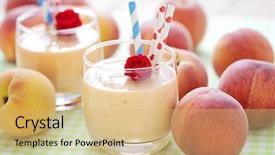 Presentation with smoothie - PPT theme with delicious and fresh peach smoothie background and a coral colored foreground