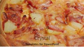  Presentation with pineapple - PPT theme with delicious-fresh-pineapple-pizza-close background and a gold colored foreground