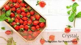  Presentation with leaves flat lay - Cool new slide set with delicious-fresh-strawberries-in-box backdrop and a coral colored foreground