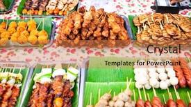  Presentation with thailand food - Colorful slide set enhanced with delicious fresh street food backdrop and a coral colored foreground