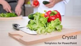  Presentation with leafy vegetables farm to table - Cool new slide deck with delicious fresh vegetables on table backdrop and a lemonade colored foreground