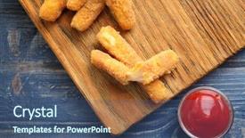  Presentation with stir fried bok choy - Beautiful theme featuring delicious fried cheese sticks backdrop and a ocean colored foreground