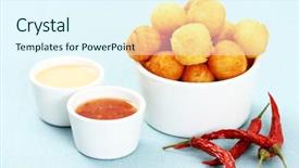  Presentation with dip - Cool new presentation theme with delicious fried potatoes with dip - food and drink backdrop and a sky blue colored foreground