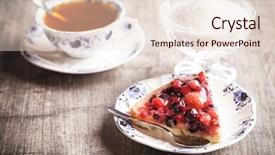  Presentation with dessert - Audience pleasing PPT theme consisting of delicious fruit tart dessert on wooden background backdrop and a lemonade colored foreground