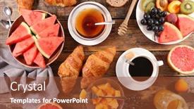  Presentation with tea croissant - Beautiful presentation theme featuring delicious-full-breakfast-with-coffee backdrop and a tawny brown colored foreground
