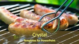  Presentation with barbecue - PPT theme consisting of delicious german sausages or bratwurst background and a tawny brown colored foreground