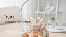  Presentation with easter basket - Beautiful presentation design featuring delicious gifts in easter basket backdrop and a soft green colored foreground