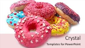  Presentation with sprinkles - Slides featuring delicious glazed doughnuts with sprinkles background and a coral colored foreground