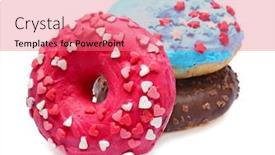  Presentation with sprinkles - PPT theme enhanced with delicious glazed doughnuts with sprinkles on white background background and a coral colored foreground