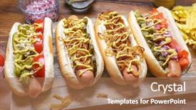  Presentation with grilled - Audience pleasing slide deck consisting of delicious gourmet grilled hot dog backdrop and a coral colored foreground