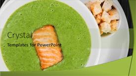  Presentation with green plate - Colorful presentation theme enhanced with delicious-green-spinach-cream-soup backdrop and a gold colored foreground