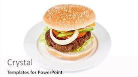  Presentation with burger - Presentation theme consisting of delicious grilled burger on wheat buns isolated on a white background and a white colored foreground