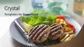  Presentation with grilled chicken - PPT theme with delicious grilled chicken burgers served background and a mint green colored foreground