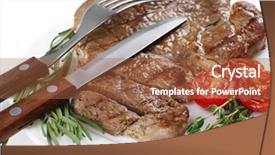  Presentation with meat - Presentation theme enhanced with delicious grilled meat on table background and a red colored foreground