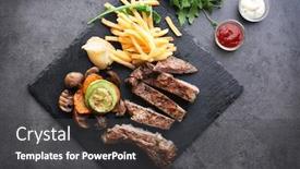  Presentation with frites - Slide set enhanced with delicious grilled steak frites on slate plate background and a dark gray colored foreground