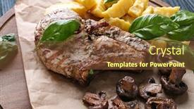  Presentation with frites - Colorful slide set enhanced with delicious-grilled-steak-frites backdrop and a tawny brown colored foreground