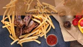  Presentation with frites - Beautiful theme featuring delicious grilled steak frites on slate plate backdrop and a coral colored foreground